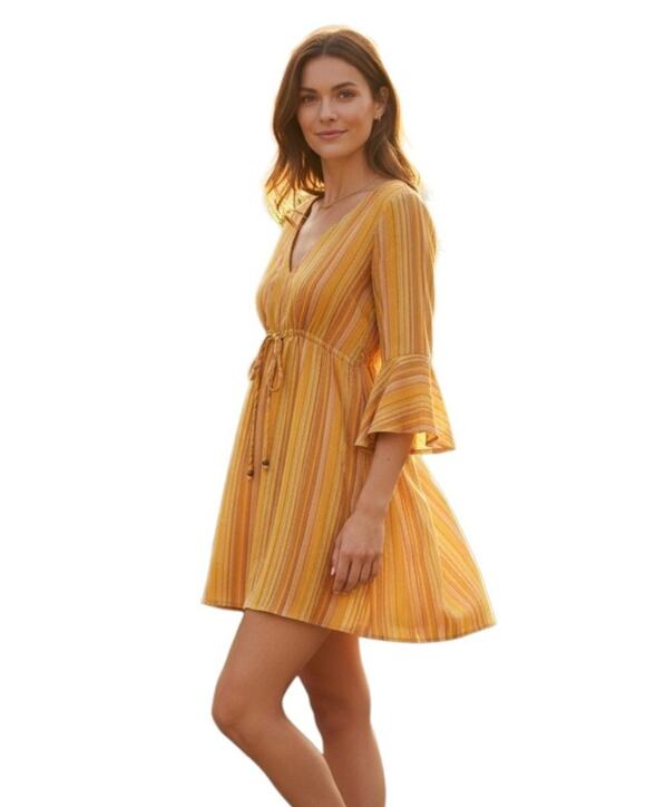House of Harlow 1960 Dresses & Skirts - HOUSE OF HARLOW 1960 Revolve L Makena Dress Striped 3/4 Bell Sleeve Drawstring
